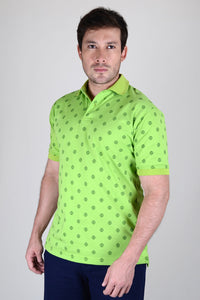 Polo Estampada Blanco Verde Limon