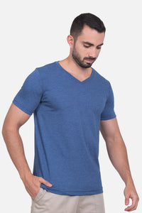 Camiseta Hombre Cuello V Azul Jaspe