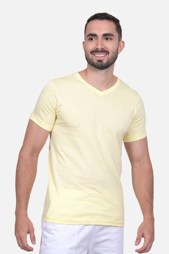 Camiseta Hombre Cuello V Amarillo Pastel