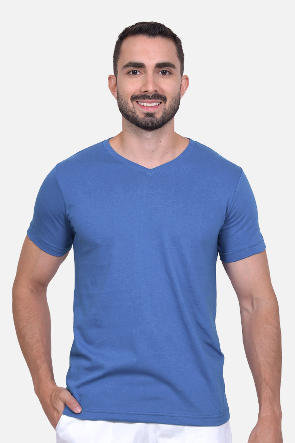 Camiseta Hombre Cuello V Azul Oceano