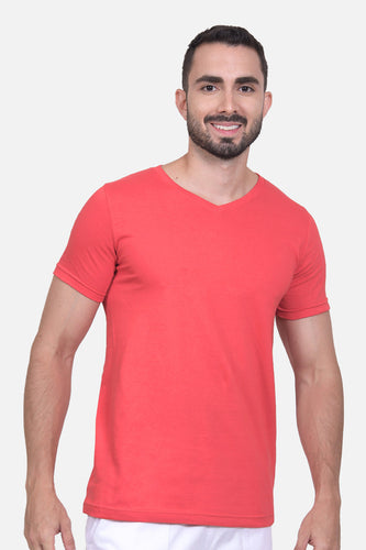 Camiseta Hombre Cuello V Coral