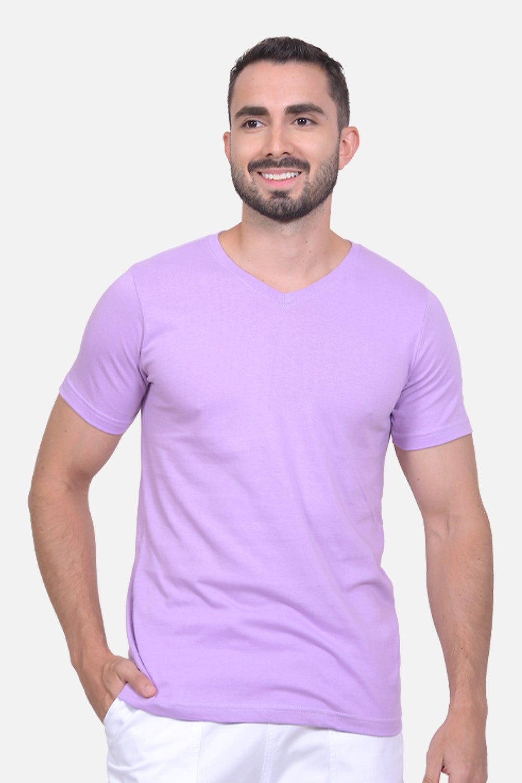 Camiseta Hombre Cuello V Lila Claro