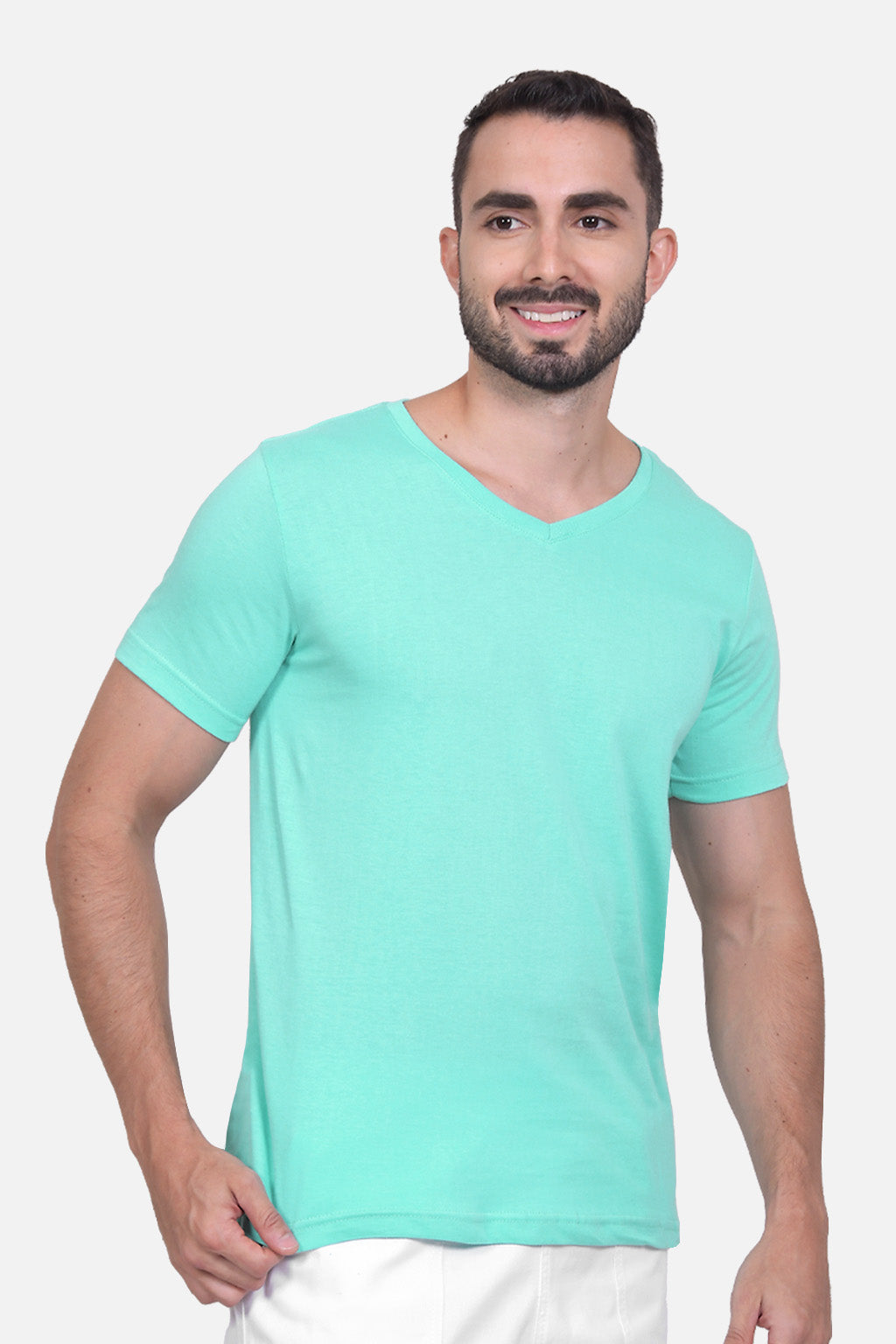 Camiseta Hombre Cuello V Verde Manzana