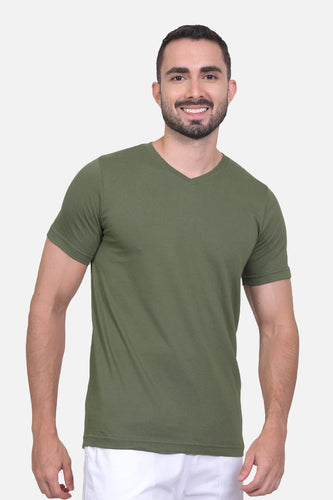 Camiseta Hombre Cuello V Verde Militar